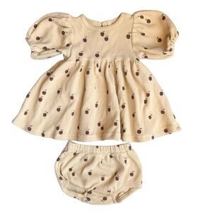 Quincy Mae Apple Waffle Set 6–12M | Puff Sleeve Top + Bloomers | VGUC